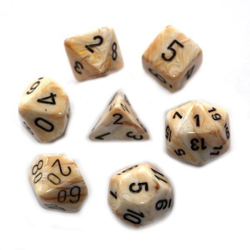 Chessex Ivory Marble/Black Polyhedral Dice Set