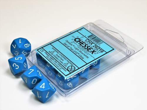 Chessex Opaque Light Blue/white Set of Ten d10s