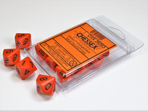 Chessex Opaque Orange/black Set of Ten d10s