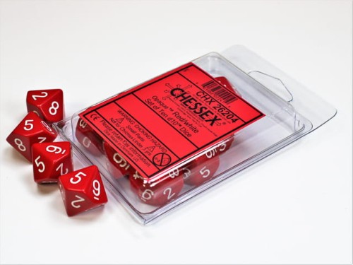 Chessex Opaque Red/white Set of Ten d10s