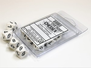 Chessex Opaque White/black Set of Ten d10s