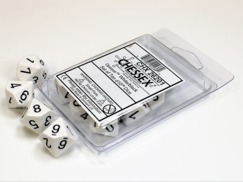 Chessex Opaque White/black Set of Ten d10s