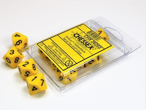 Chessex Opaque Yellow/black Set of Ten d10s