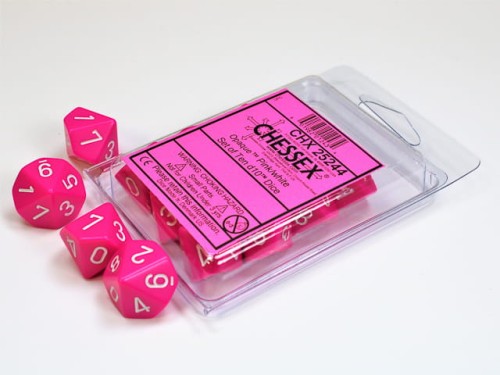 Chessex Opaque Pink/white Set of Ten d10s