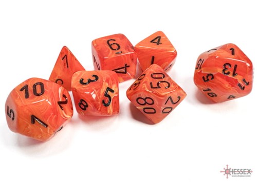 Chessex Vortex Orange/black Polyhedral 7-Dice Set