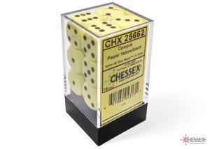 Chessex Opaque Pastel Yellow/Black  Set of 12 d6 (16mm)