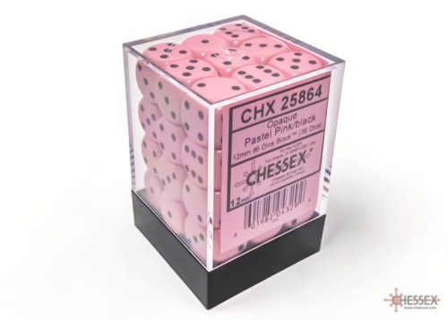 Chessex Opaque Pastel Pink/Black Set of 36 d6 (12mm)