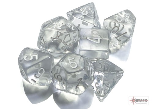 Chessex Translucent Clear/White Polyhedral Dice Set