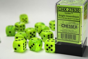 Chessex: - zestaw k6 16mm Vortex Bright Green/black