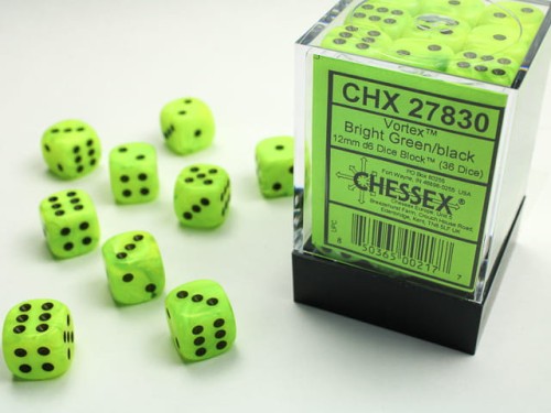 Chessex: - zestaw k6 12mm Vortex Bright Green/black