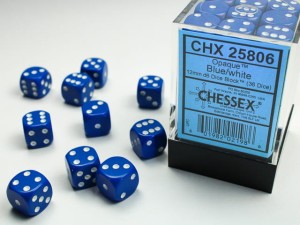 Chessex: - Opaque Blue/White 12mm d6 dice block (36) 