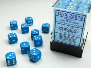 Chessex: - Opaque Light Blue/White 12mm d6 dice block (36)