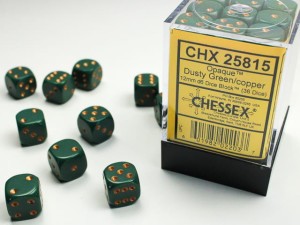 Chessex: - Opaque Dusty Green/Copper 12mm d6 dice block (36)
