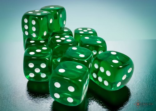 Chessex: - Translucent Green/white 16mm d6 Dice Block (12)