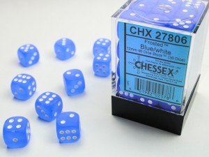 Chessex: Frosted Blue/white 12mm d6 Dice Block (36 kości)