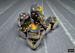 Chessex Brush Deep Forest/gold 16mm d6 Dice Block (12 dice)