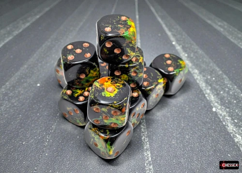 Chessex Brush Deep Forest/gold 16mm d6 Dice Block (12 dice)