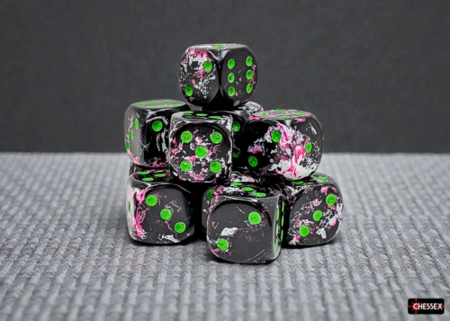 Chessex Brush Paintball/green 16mm d6 Dice Block (12 dice)