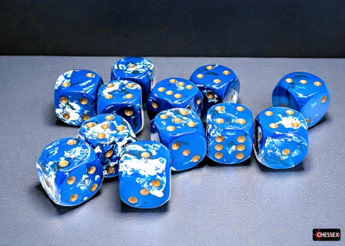 Chessex Brush Wavebreak/gold 16mm d6 Dice Block (12 dice)