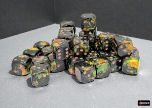 Chessex Brush Deep Forest/gold 12mm d6 Dice Block (36 dice)