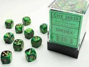 Kości Chessex: 12mm D6 (36) Gemini Black-Green