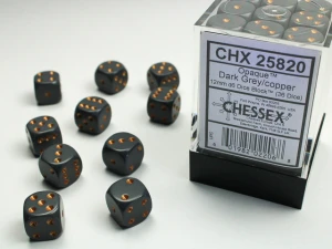 Kości Chessex: 12mm D6 (36) Opaque Grey w/Copper