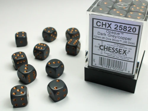 Kości Chessex: 12mm D6 (36) Opaque Grey w/Copper